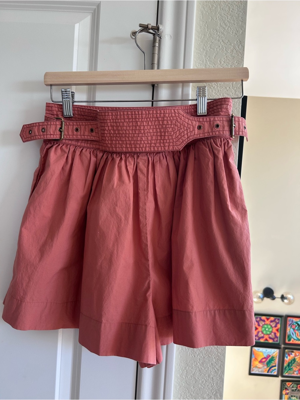 Ulla Johnson High-Waist Gathered Shorts in Dusty Rose. Waist 13.5 inches .